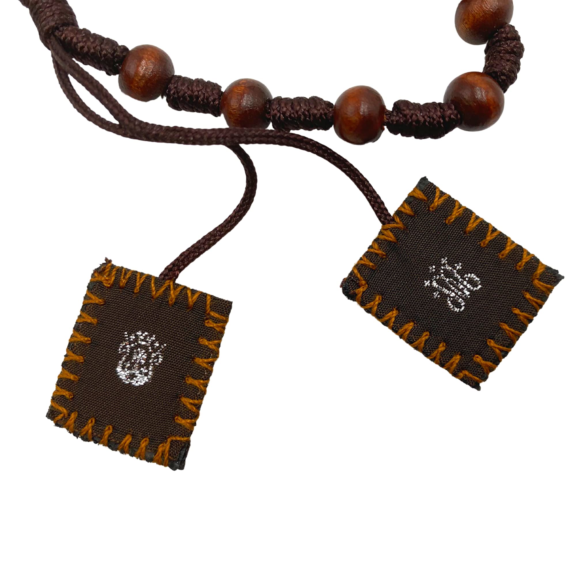 Adjustable Brown Cord with Wooden Beads Catholic Scapular Bracelet, Our Lady Mt Carmel Traditional Christian Scapulars Prayer Jewelry for Men and Women, Religious Gifts for Loved Ones, 7 Inches