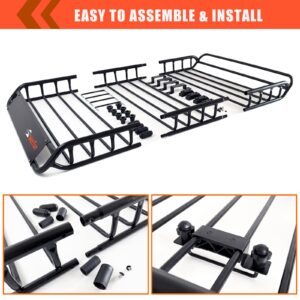 MeeFar Roof Rack Carrier Basket Universal Rooftop 51" X 36" X 5" + Waterproof Bag 15 Cubic Feet (44" 34" 17"), and Cargo Net with Attachment Hooks, Ratchet Straps