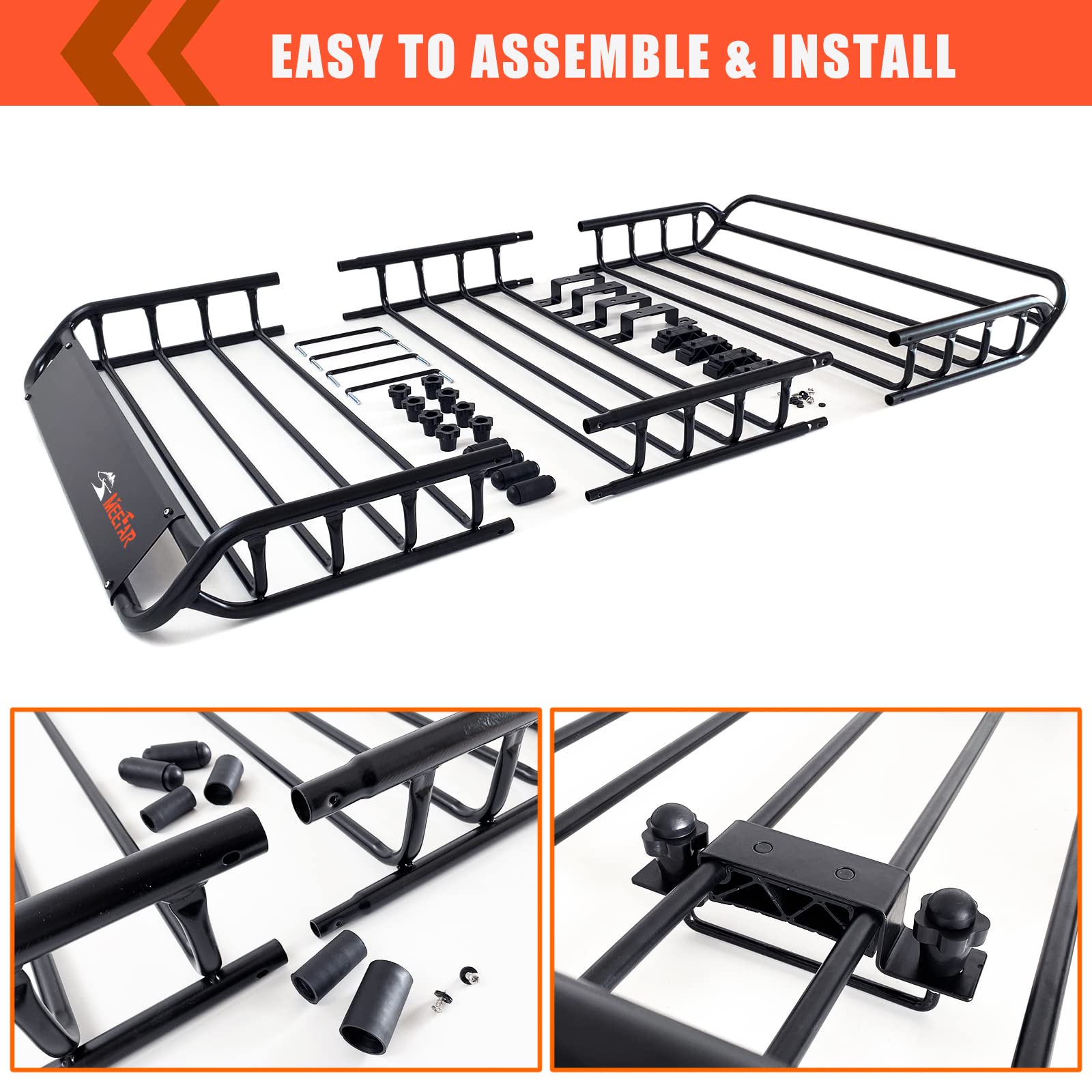 MeeFar Roof Rack Carrier Basket Universal Rooftop 51" X 36" X 5" + Waterproof Bag 15 Cubic Feet (44" 34" 17"), and Cargo Net with Attachment Hooks, Ratchet Straps