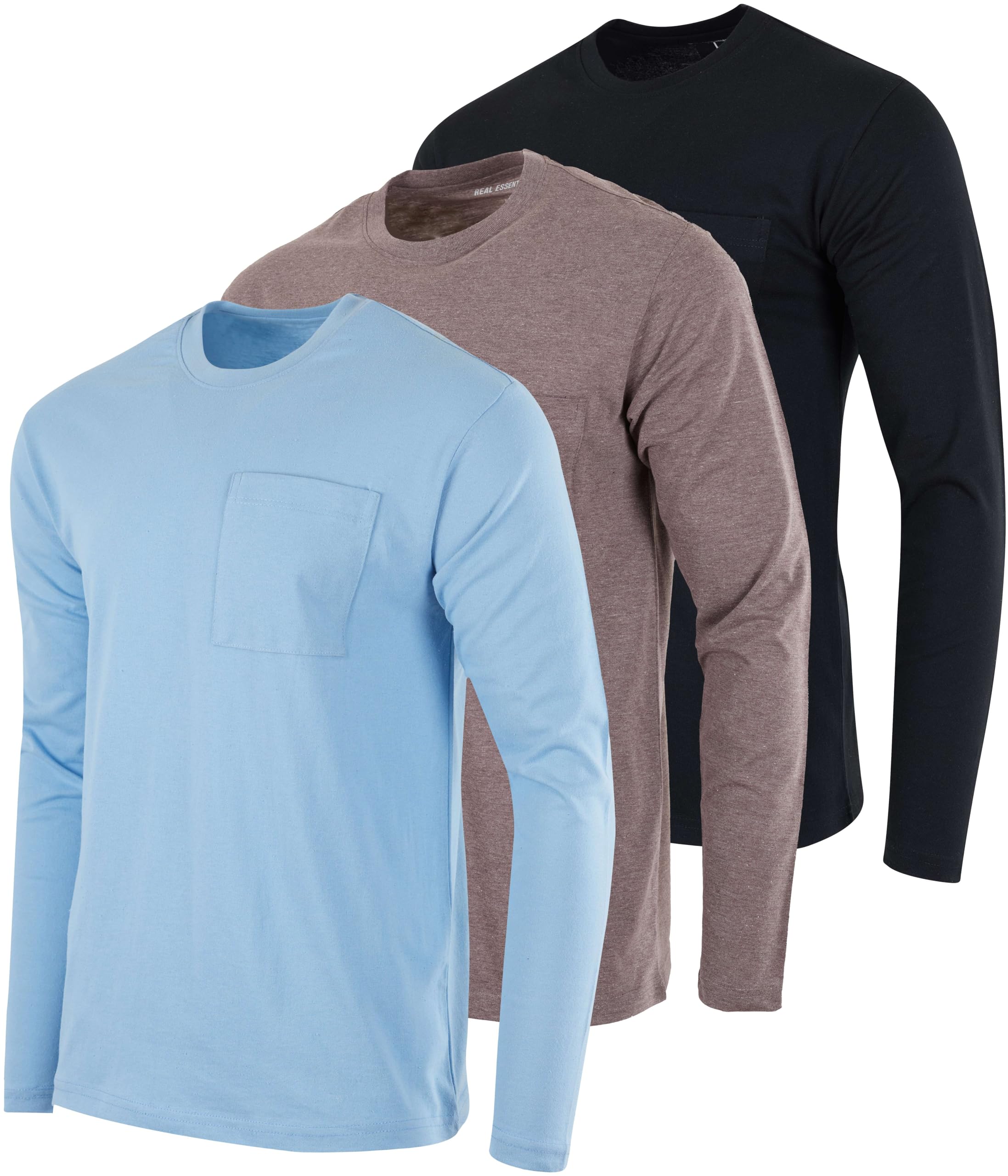 3 Pack Men's Cotton Quick Dry Dri Fit Shirt Long Sleeve Crew Pocket T-Shirt Tee Gym Casual Work Workout Undershirt Clothes Fashion Shirts Athletic Active Soft Sleep Cool Lounge Performance- Set 1, S