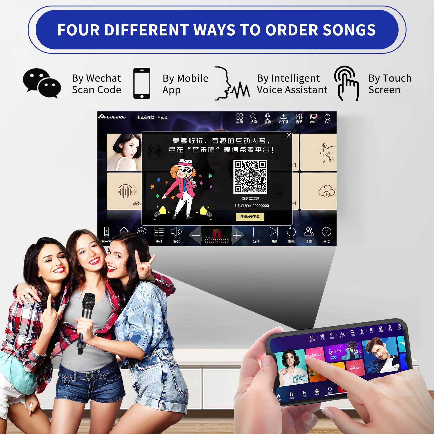 Chinese Karaoke Machine,Touch Screen Phone Remote & App Control Cloud Download Songs All In One Karaoke System,KTV Singing Karaoke Player for Family Bar Home Party