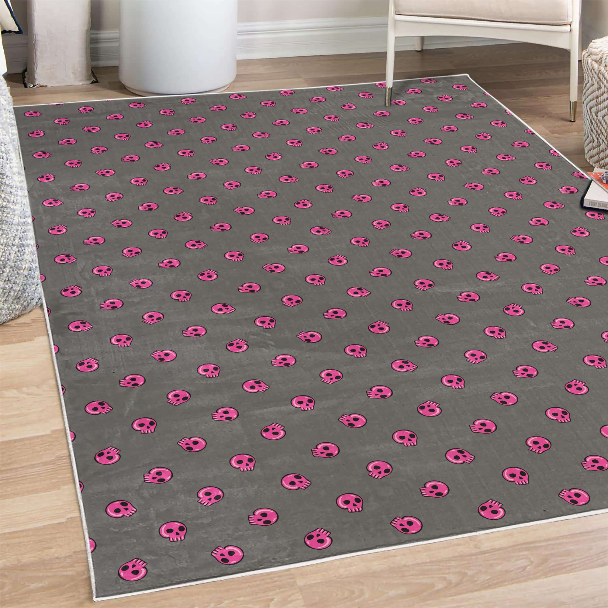 Ambesonne Skull Decorative Area Rug, Hand Drawn Style Pink Emo Skulls Teenager Lifestyle Youth Culture, Quality Carpet for Bedroom Dorm Living Room, 5' 1" X 7' 5", Dark Taupe Hot Pink