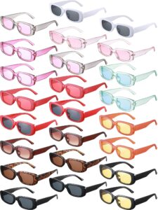 24 pairs rectangle sunglasses y2k sunglasses small square sunglasse retro sunglasses for women men neon sunglasses vintage rectangular narrow sun glasses y2k eyewear, 12 styles