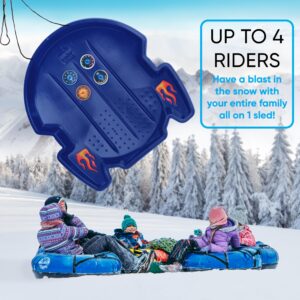 Superio Downhill Snow Saucer Sled 37" Snow Slider for 4 Riders, Huge Round Plastic Sled with Pull Ropes for Kids and Adults, Blue Disc Sled