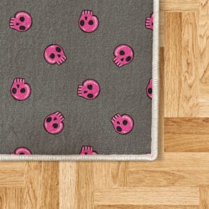 Ambesonne Skull Decorative Area Rug, Hand Drawn Style Pink Emo Skulls Teenager Lifestyle Youth Culture, Quality Carpet for Bedroom Dorm Living Room, 5' 1" X 7' 5", Dark Taupe Hot Pink