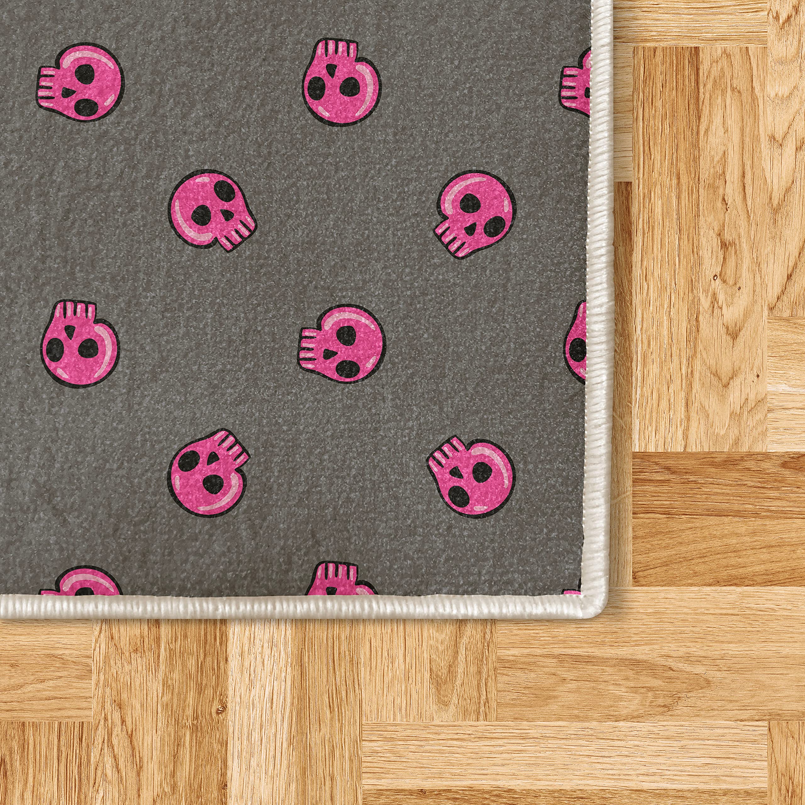 Ambesonne Skull Decorative Area Rug, Hand Drawn Style Pink Emo Skulls Teenager Lifestyle Youth Culture, Quality Carpet for Bedroom Dorm Living Room, 5' 1" X 7' 5", Dark Taupe Hot Pink