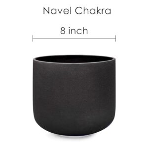 TOPFUND Black D# Note Crystal Singing Bowl Navel Chakra 8 Inch with Heavy Duty Carrying Case and Suede Mallet