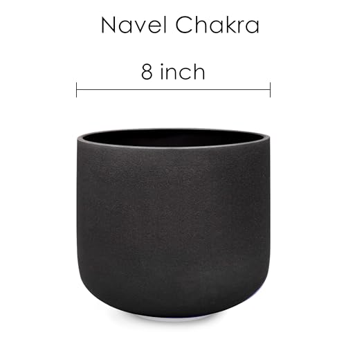 TOPFUND Black D# Note Crystal Singing Bowl Navel Chakra 8 Inch with Heavy Duty Carrying Case and Suede Mallet