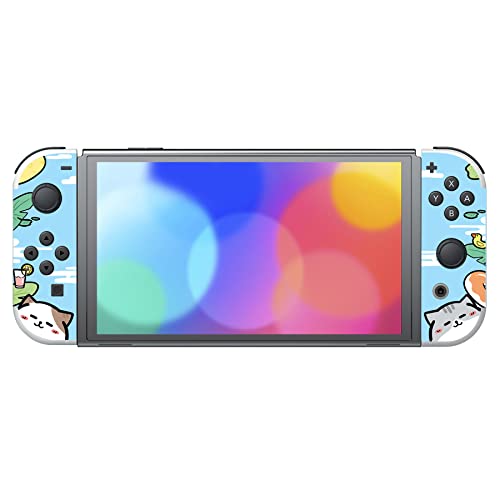 PlayVital Full Set Protective Stickers for Nintendo Switch OLED Model, Customized Vinyl Decal Skins for Switch OLED Console & Joycon & Dock & Grip - Pool Party Kitten