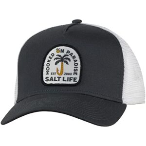 salt life hooked on paradise mesh hat, charcoal, osfm