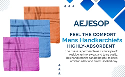 AEJESOP Men's Multicolour Handkerchiefs,100% Soft Cotton, Mens Hankie, Cotton Color Handkerchief Set, Colour Hanky, Gifts Pack of 6 Pieces, SIZE : 16" x 16 "