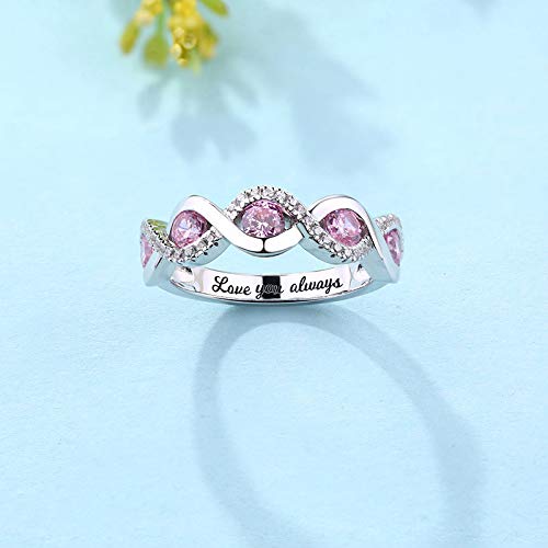 AILIN Custom Birthstone Rings With 5 Birthstones 925 Sterling Silver Personalized Grandma Mother Rings With Child Birthstone Mother Day Birthday Jewelry Family Grandmother Gifts For Mom Women