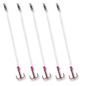 Tooth Shield Tackle Ice Fishing Fluorocarbon Walleye Tip Up Leader/Rig (15 lb) Ice Fishing Walleye Predator Rig (5 Pack) [Pink Bead] (#6)