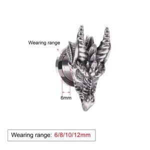 POBAISITER 1 Pair Stainless Steel Dragon Head Ear Gauges Tunnels Jewelry For Man For Woman Body Piercing Jewelry 2g-1/2 Inch Ear Stretcher Plugs