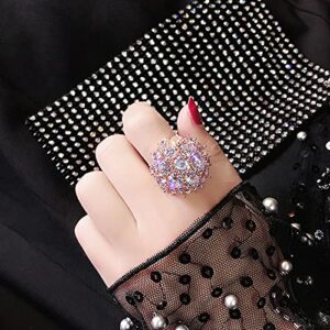 Luxury Full Diamond Round Super Flash Zircon Ring Banquet 925 Sterling Silver Ring Round Cut Cubic Zirconia Ring Simulation Diamond Fashion Wedding or Engagement Ring CZC441 (6, Rose Gold)