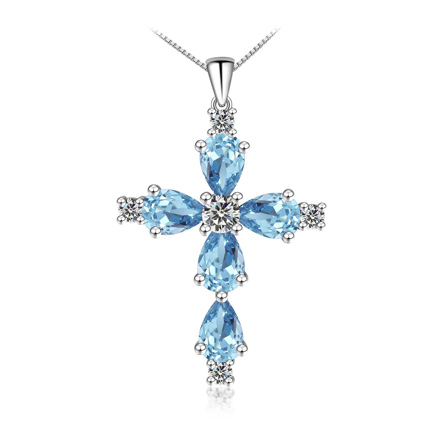 FULULAY Cross Necklace For Women,Sterling Silver Jesus Christian Religious March Birthstone Jewelry