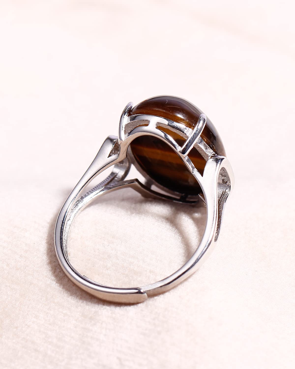 Jewever 925 Sterling Silver Rings for Women Men Genuine Tiger Eye Stone Anxiety Ring Open Adjustable Unisex Jewelry (7-10#)