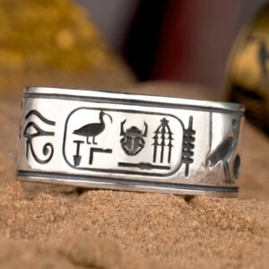 Vintage 925 Sterling Silver Egyptian Hieroglyphics Ring Jewelry with Horus Anubis for Men Women,Size 9