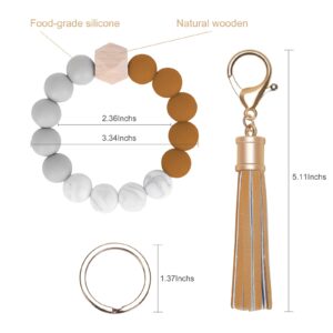 Weixiltc Bracelet Keychain Wristlet, Silicone Bead Key Ring Bracelet for Women (Brown)