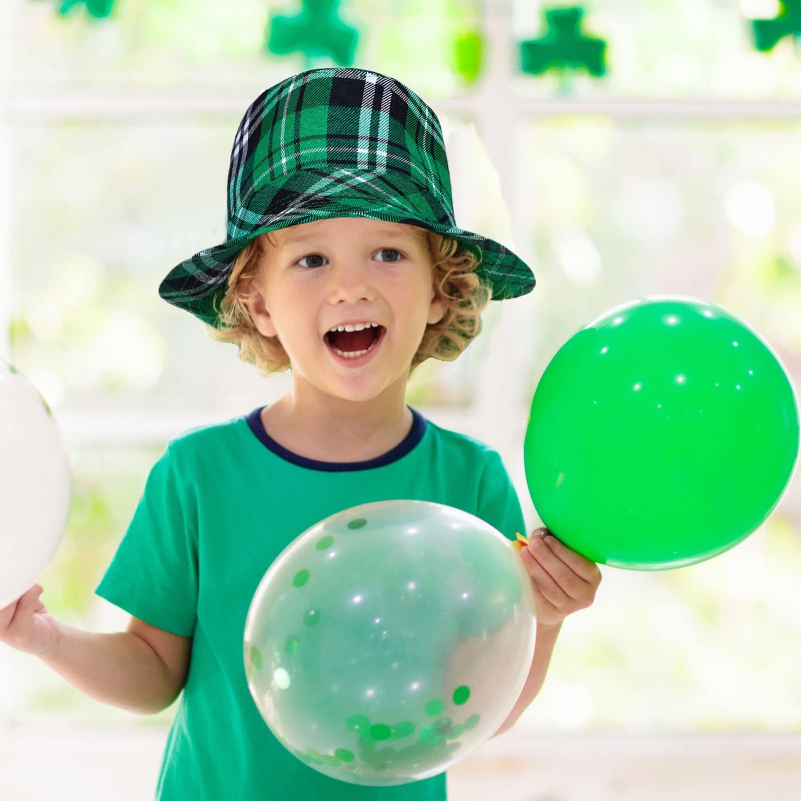 lycycse St Patricks Day Hat Leprechaun Costume Cap Irish Green Top Hat St Patrick Accessories Plaid Fedora hats