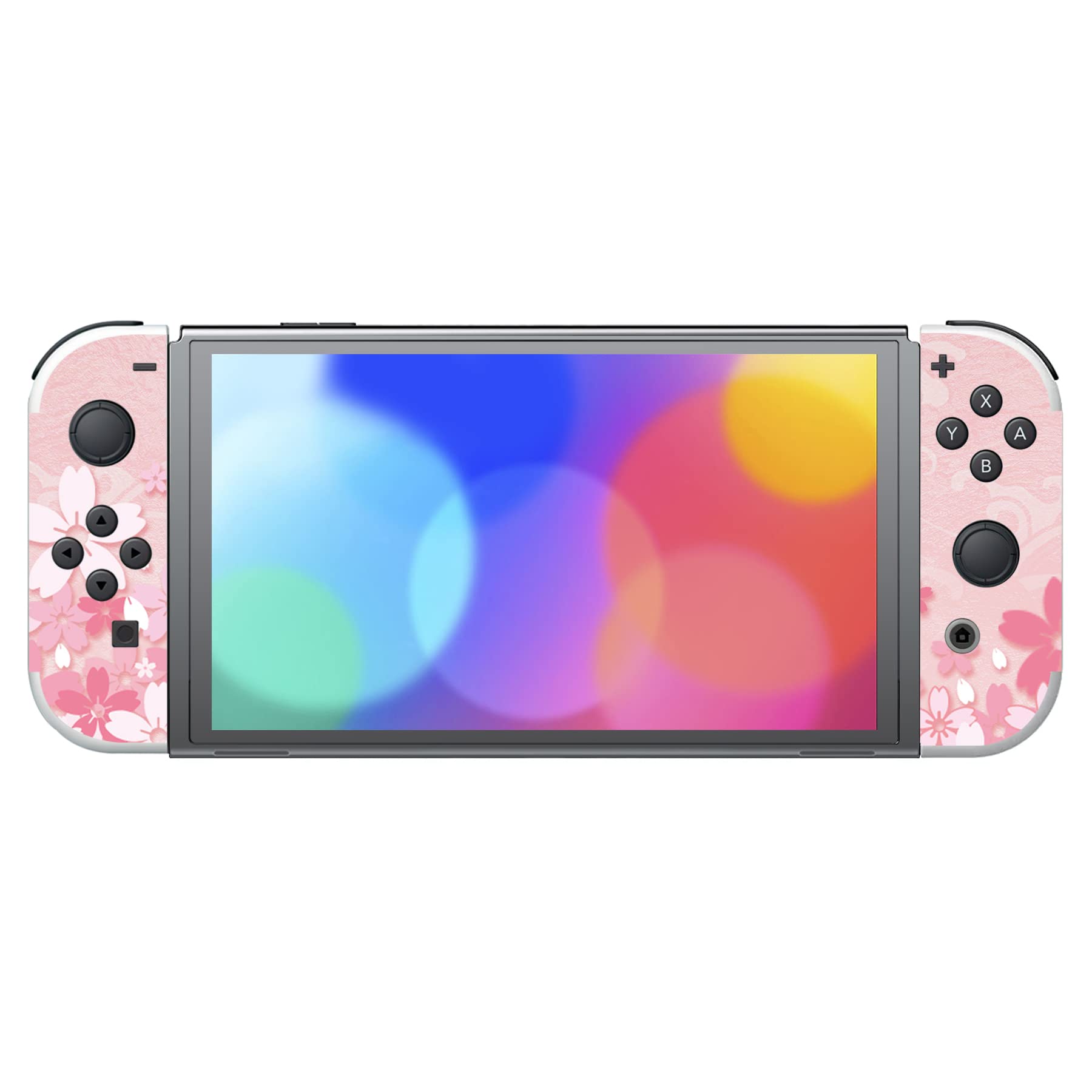 PlayVital Full Set Protective Stickers for Nintendo Switch OLED Model, Customized Vinyl Decal Skins for Switch OLED Console & Joycon & Dock & Grip - Cherry Blossoms Petals