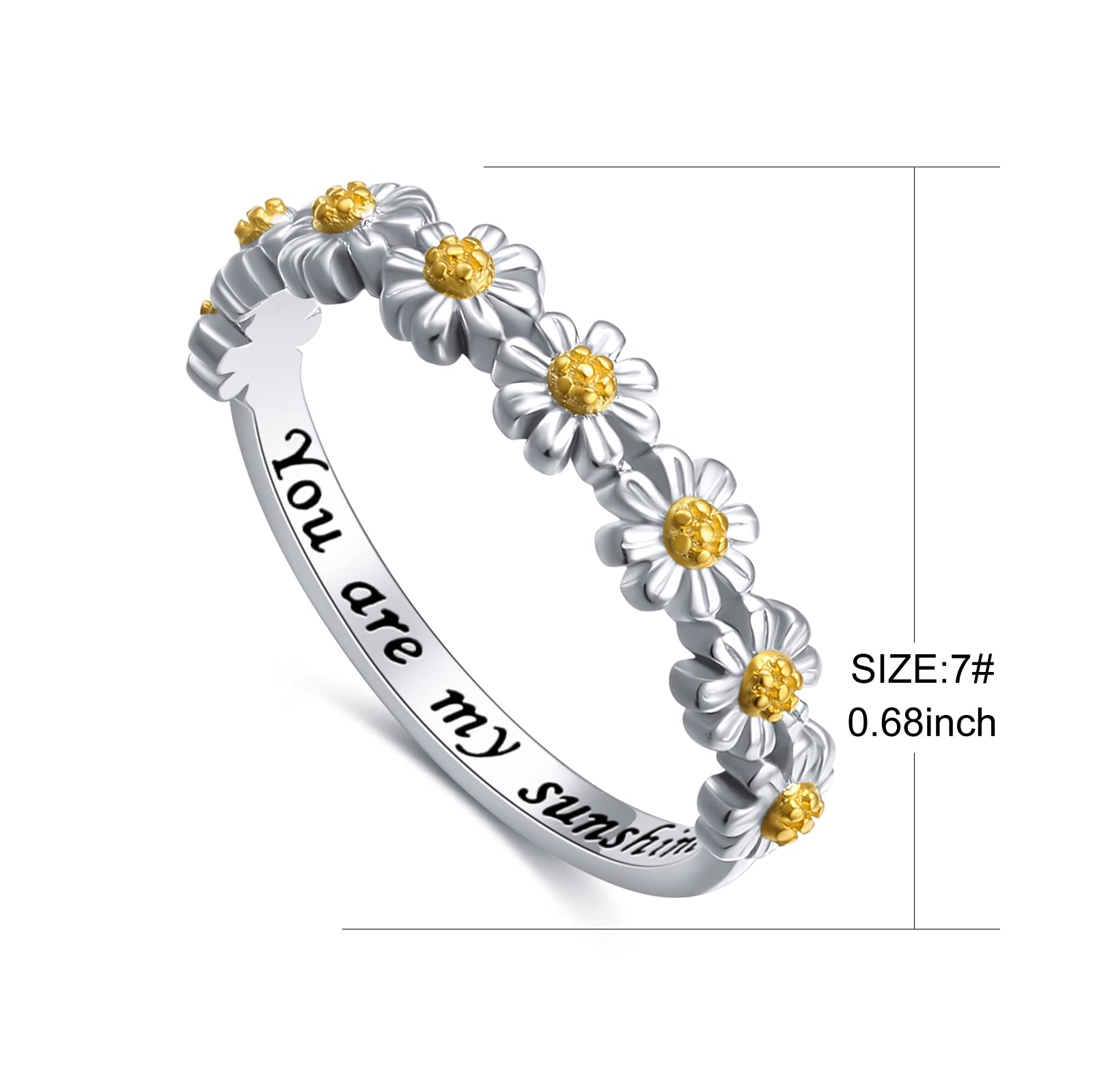 Ladytree Sterling Silver You Are My Sunshine Daisy Ring for Women Mom Daughter Mothers Day Flower Jewelry Size 10