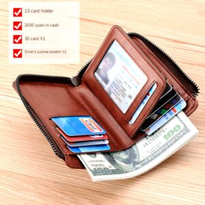 Leather Wallet for Men with Zipper, RFID Blocking Bifold Wallets with Card Holder & Money Clip Cartera Para Hombre(Brown)