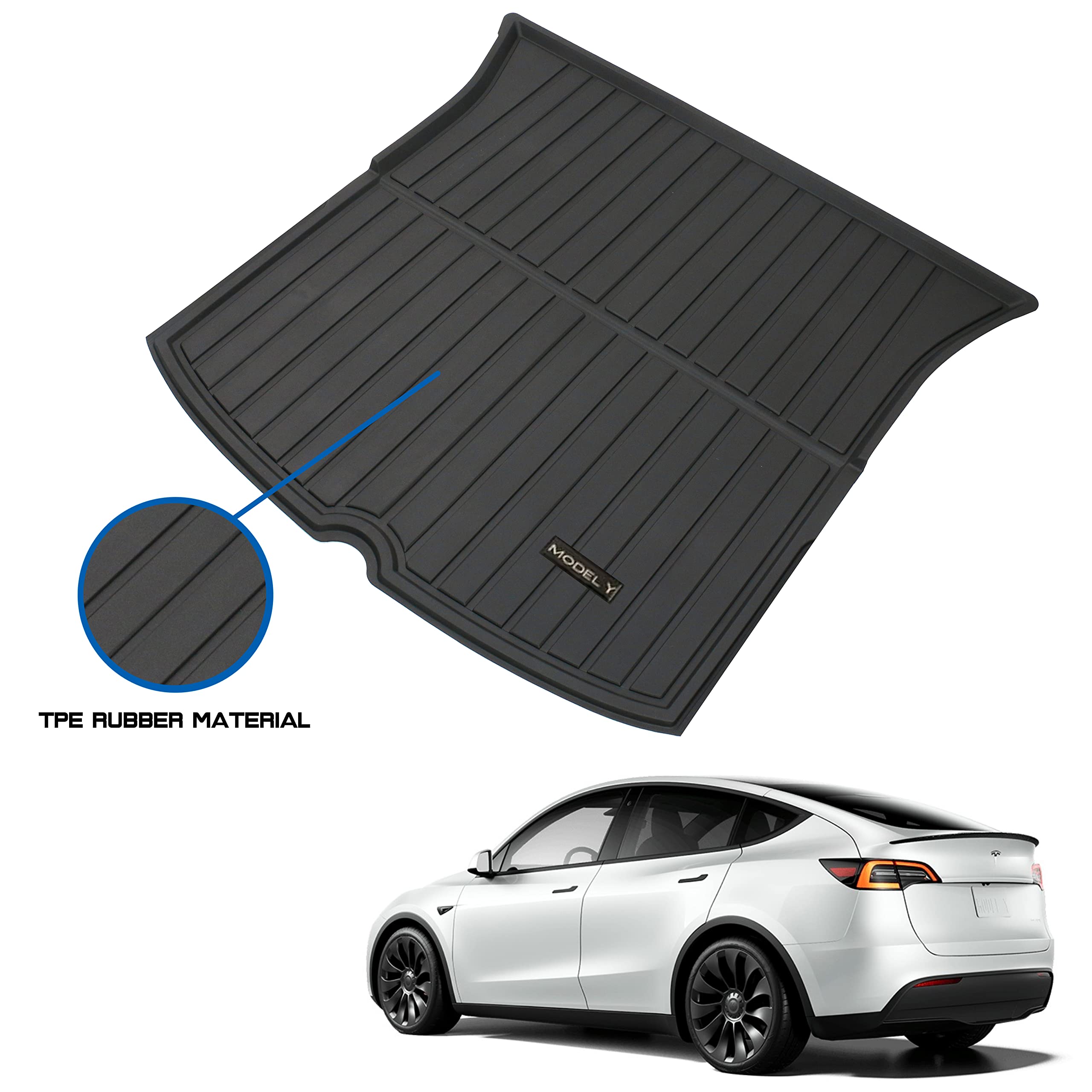 Pedigree 3D TPE Material Tesla Model Y Trunk Mat Ful Cover All Weather Rear Trunk Storage Mat Custom Fit Heavy Duty Rubber Odorless MY Accessories 2020 2021 2022(Front Trunk mats+Trunk mats+Caogo mat)