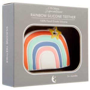 C.R. Gibson BTEE-24547 Colorful Rainbow 100% Food Grade Silicone Teether for Babies, 2.9" W x 2.2" L, Multicolor