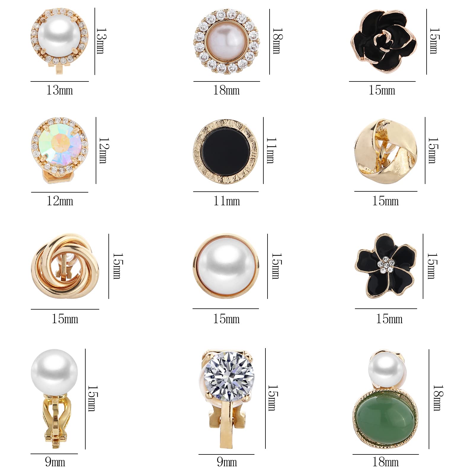 NEWITIN 12 Pairs Clip On Earrings for Women Cute Earrings Crystal Earrings Pearl Earrings Charming Fashion Earrings Non Piercing Clip on Earrings for Women