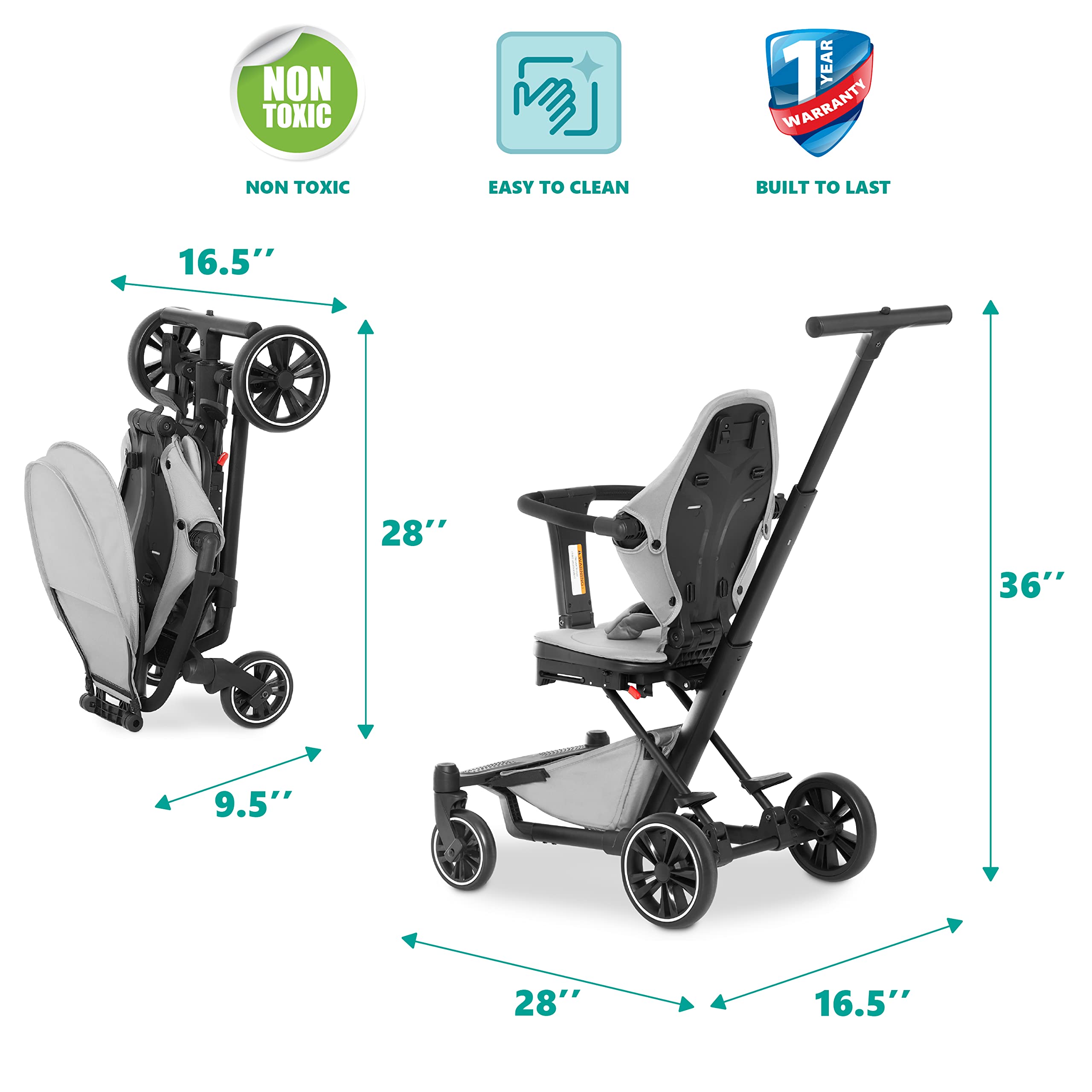 Dream On Me Drift Rider Baby Stroller with Canopy, Lightweight Umbrella Stroller with Compact Fold, Sturdy Design, 360 Degree Angle Rotation Travel Stroller, Gray