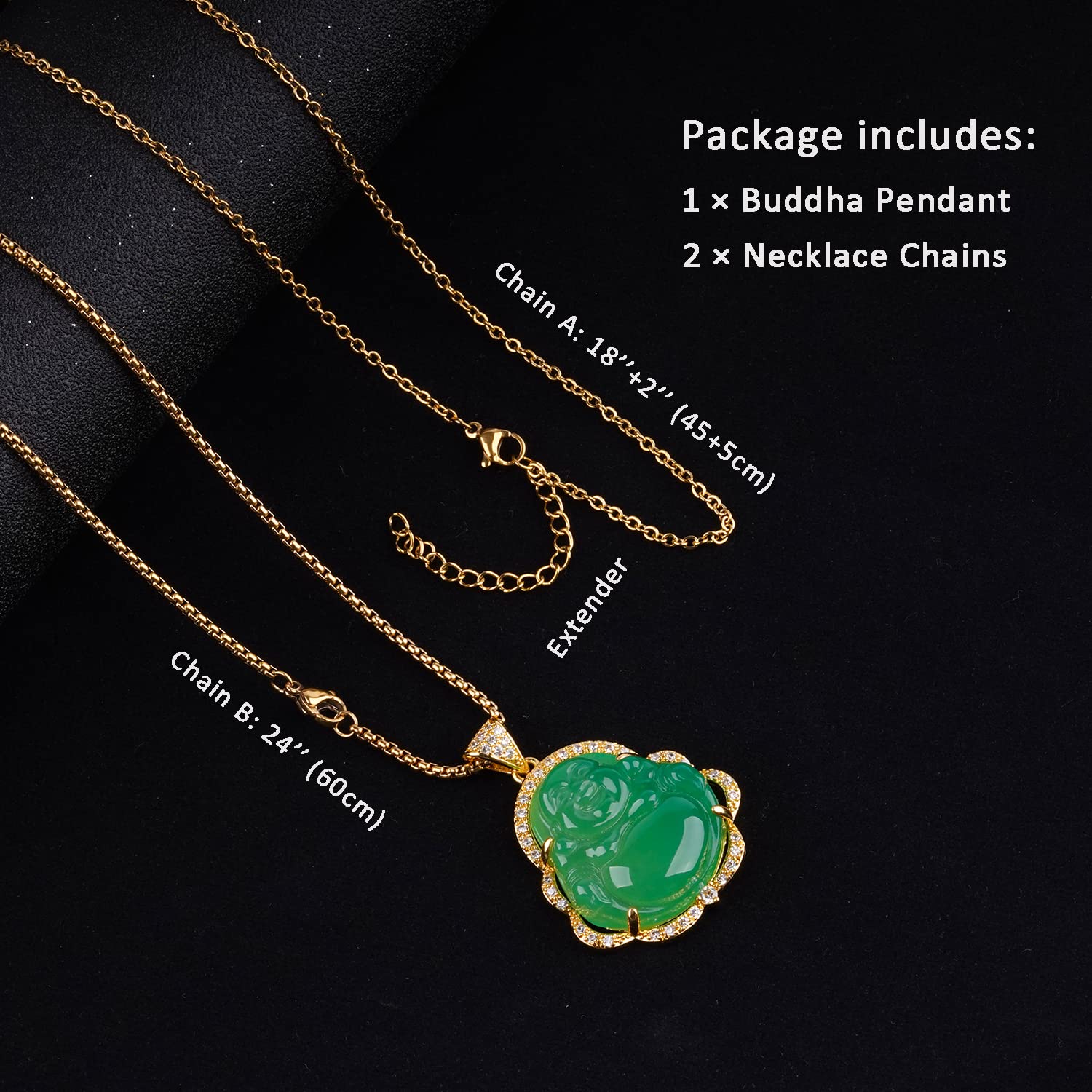 TIKCAUZ Buddha Necklace for Women Men Green Jade Laughing Buddha Pendant with18K Gold Plated Chain Lucky Buddah Necklace Jewelry Gifts for Her Him