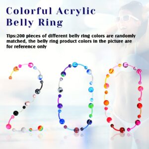 Junkin 200 Pieces Belly Button Rings Piercing multipack belly ring Button Banana Barbells Colorful Body Navel Rings Navel Barbell Acrylic Balls Steel Belly Rings Body Piercing Jewelry