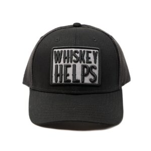 MASHBILL Trucker Hat - Whiskey Helps Embroidered Patch, Snap Closure, Adjustable Mesh Back, One Size Fits Most, for Bourbon & Whiskey Lovers, Men's Mesh Cap