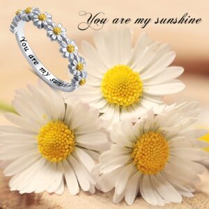 Ladytree Sterling Silver You Are My Sunshine Daisy Ring for Women Mom Daughter Mothers Day Flower Jewelry Size 10