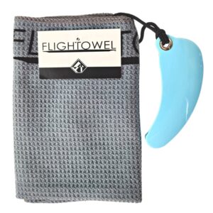 flightowel disc golf towel | warm-up towel for disc golf | microfiber cloth with innova destroyer fob | prevent injuries and gain strength (colors will vary) (left-handed)