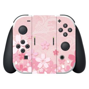 PlayVital Full Set Protective Stickers for Nintendo Switch OLED Model, Customized Vinyl Decal Skins for Switch OLED Console & Joycon & Dock & Grip - Cherry Blossoms Petals