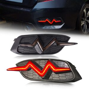 atdk group led rear bumper light for 2016 2017 2018 2019 2020 2021 honda civic lx ex touring sedan tail bumper break & fog lights with dynamic sequential turn signal(black lens)