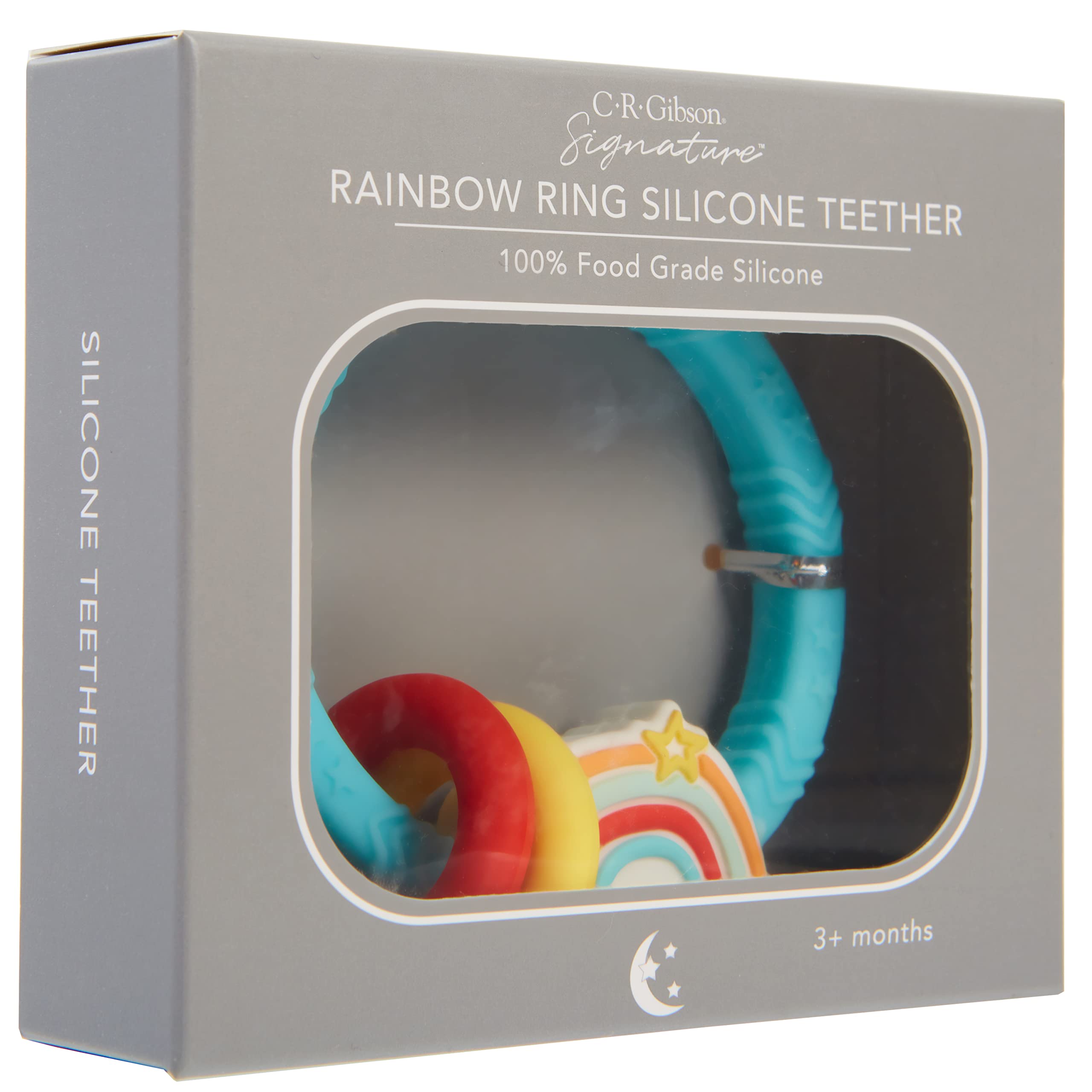 C.R. Gibson BTEE-24550 Colorful Rainbow Ring 100% Food Grade Silicone Teether for Babies, 3.15" W x 3.25" L, Multicolor