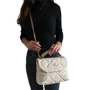 SANMORRİS Crossbody Bag for Women, Medium Shoulder Bag Vegan Purses and Handbags with Faux Leather and Chain.(Cream color)