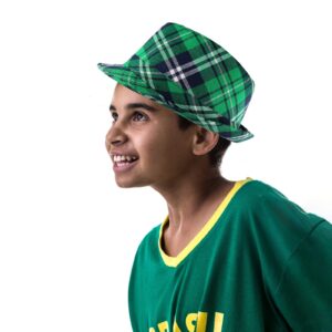 lycycse St Patricks Day Hat Leprechaun Costume Cap Irish Green Top Hat St Patrick Accessories Plaid Fedora hats