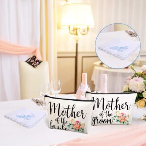 4 Pieces Mother of the Bride Gifts Wedding Handkerchief Happy Tears Handkerchief Mother of Bride Makeup Bags Canvas Mother Cosmetic Bags for Wedding Engagement