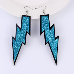 GBAHFY Multicolor 80s Neon Earrings Acrylic Exaggerated Women Lightning Bolt Dangle Earrings Halloween Jewelry 80's Party (Blue)