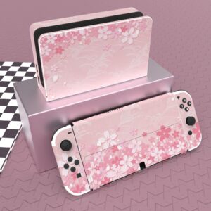 PlayVital Full Set Protective Stickers for Nintendo Switch OLED Model, Customized Vinyl Decal Skins for Switch OLED Console & Joycon & Dock & Grip - Cherry Blossoms Petals