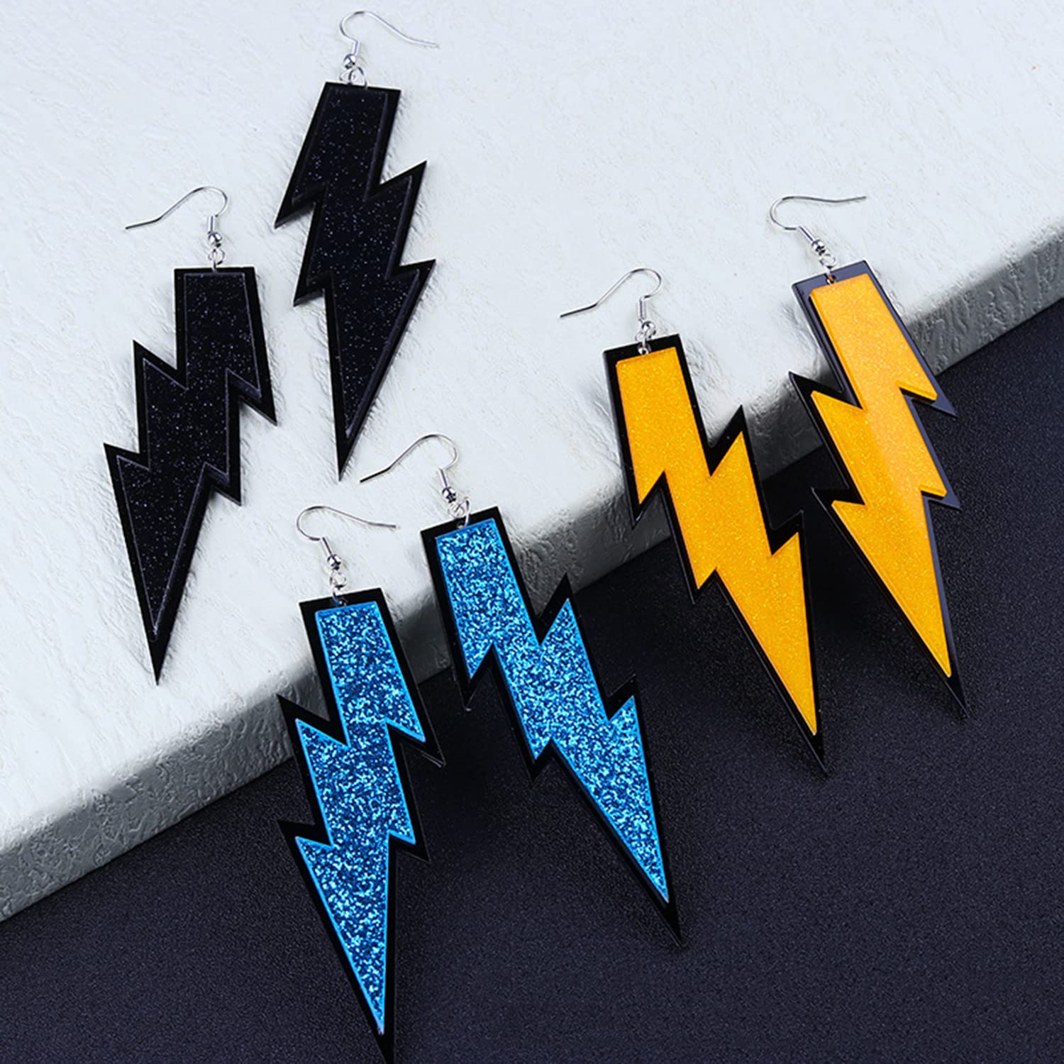 GBAHFY Multicolor 80s Neon Earrings Acrylic Exaggerated Women Lightning Bolt Dangle Earrings Halloween Jewelry 80's Party (Blue)