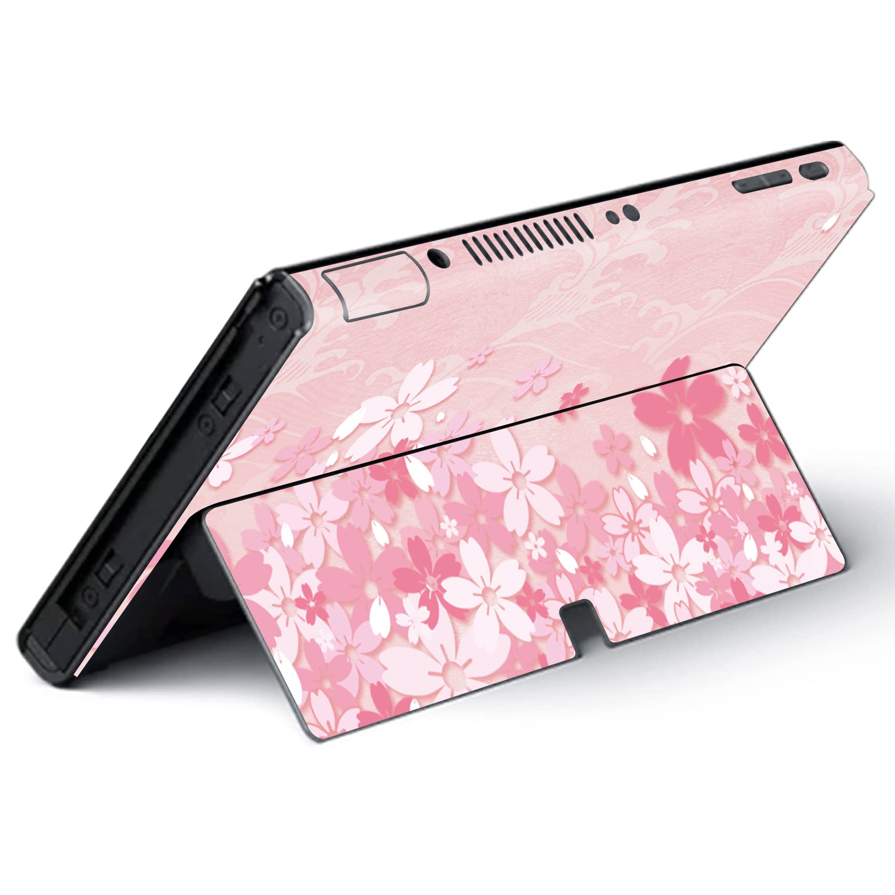 PlayVital Full Set Protective Stickers for Nintendo Switch OLED Model, Customized Vinyl Decal Skins for Switch OLED Console & Joycon & Dock & Grip - Cherry Blossoms Petals