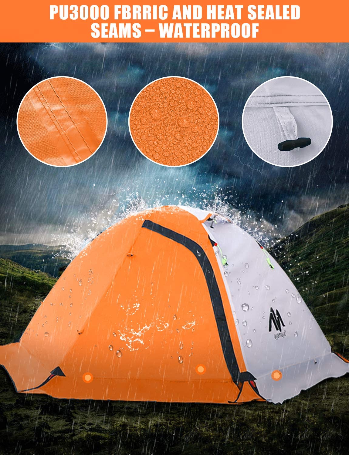 ayamaya Camping Fan + 4 Person Tent, Orange 2 Person Backpacking & Rechargeable Fan with LED Light & Remote Control, 7800mAh Portable Led Light Camping Lantern Fan USB Desk Ceilling Fan