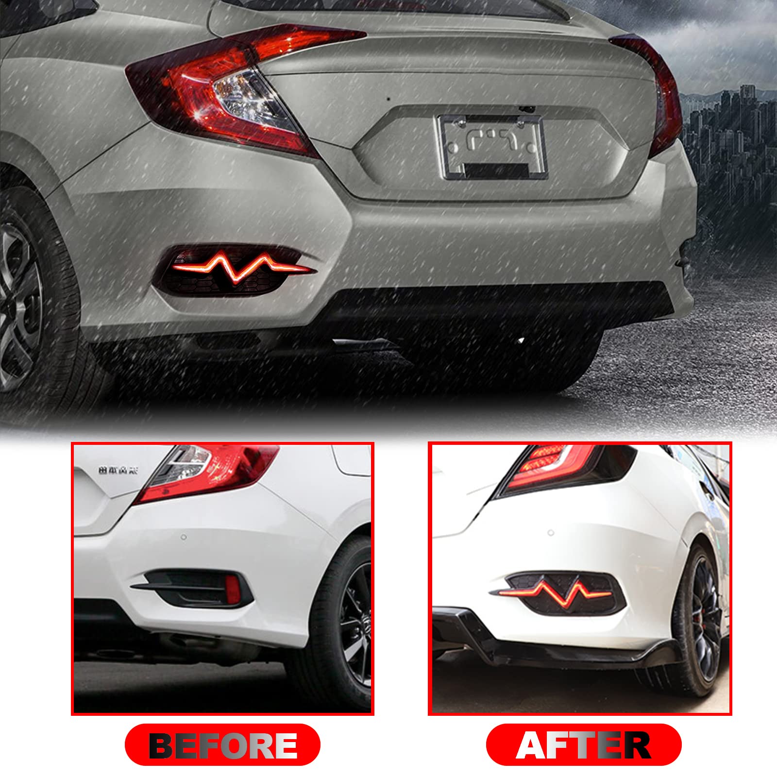 ATDK GROUP LED Rear Bumper Light For 2016 2017 2018 2019 2020 2021 Honda Civic LX EX Touring Sedan Tail Bumper Break & Fog Lights With Dynamic Sequential Turn Signal(Black Lens)