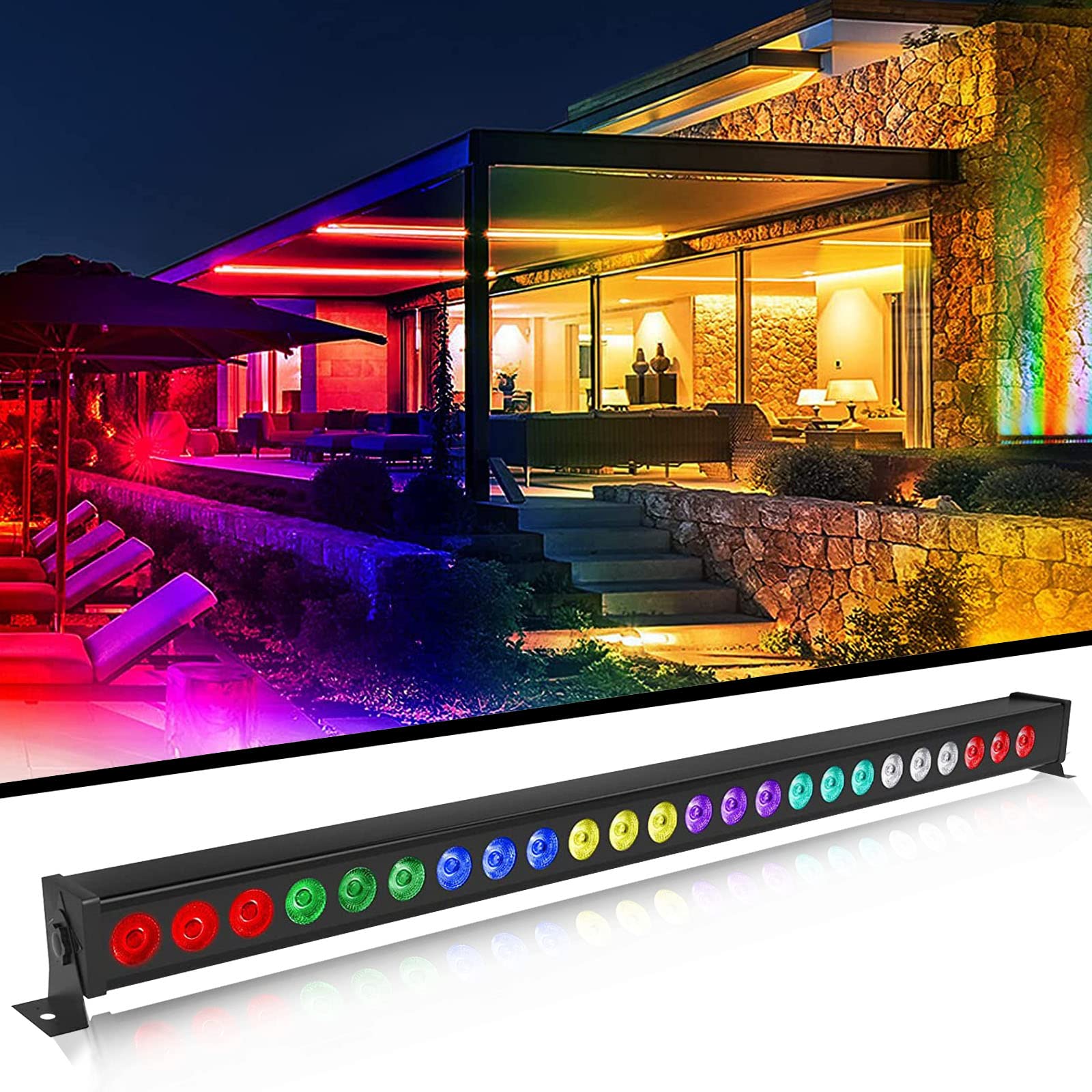 Stage Light Bar, 2Pcs 72W 24LEDs RGB Dj Lights Bar, 3 in 1 Wash Light Bar, Wall Washer Light with DMX Control AutoPlay Sound Activated for Christmas Wedding Dance(40 Inches)