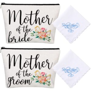 4 pieces mother of the bride gifts wedding handkerchief happy tears handkerchief mother of bride makeup bags canvas mother cosmetic bags for wedding engagement